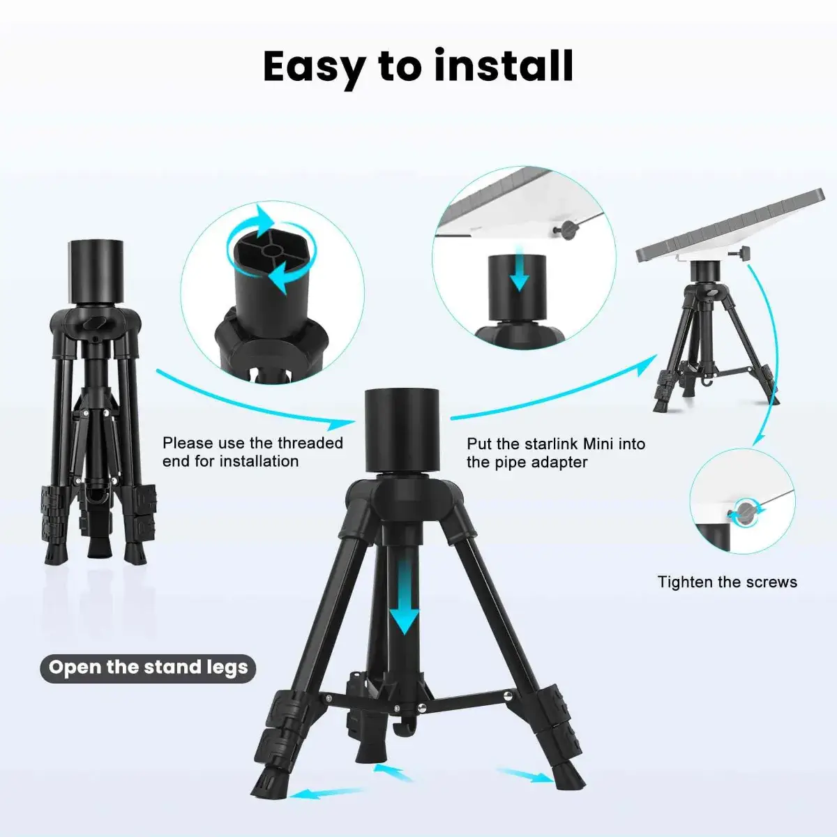 Starlink Mini Tripod Mount Height Adjustable Lightweight Tripod with Aluminum Adapter Compatible with Starlink Mini Satellite Suitable for Outdoor Camping RV Travel - Image 6